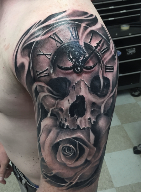 Tattoos - clock skull - 125813